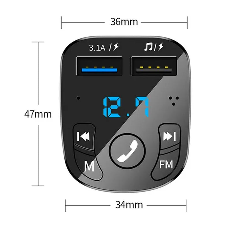 Bluetooth 5.0 FM Transmitter Car Player Kit with Quick Charge 3.0, Dual USB Ports