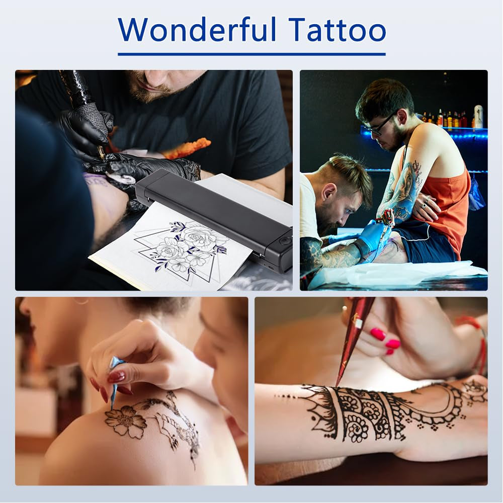 Tattoo Stencil Printer Bluetooth, M08F Themal Tattoo Printer Machine with 10Pcs Tattoo Transfer Printer Paper, Tattoo Kit for Beginners & Artists, Compatible with Phone & PC