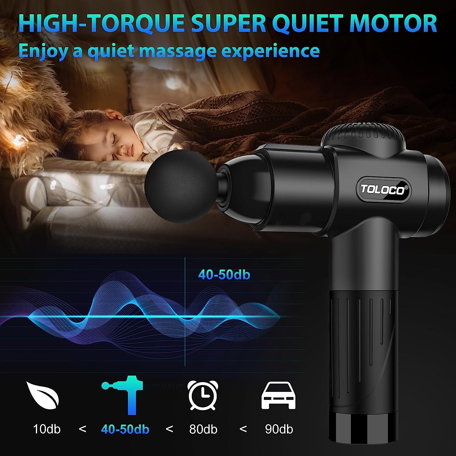  Massage gun with 10 Massage Heads for Athletes - Silent Brushless Motor - Black