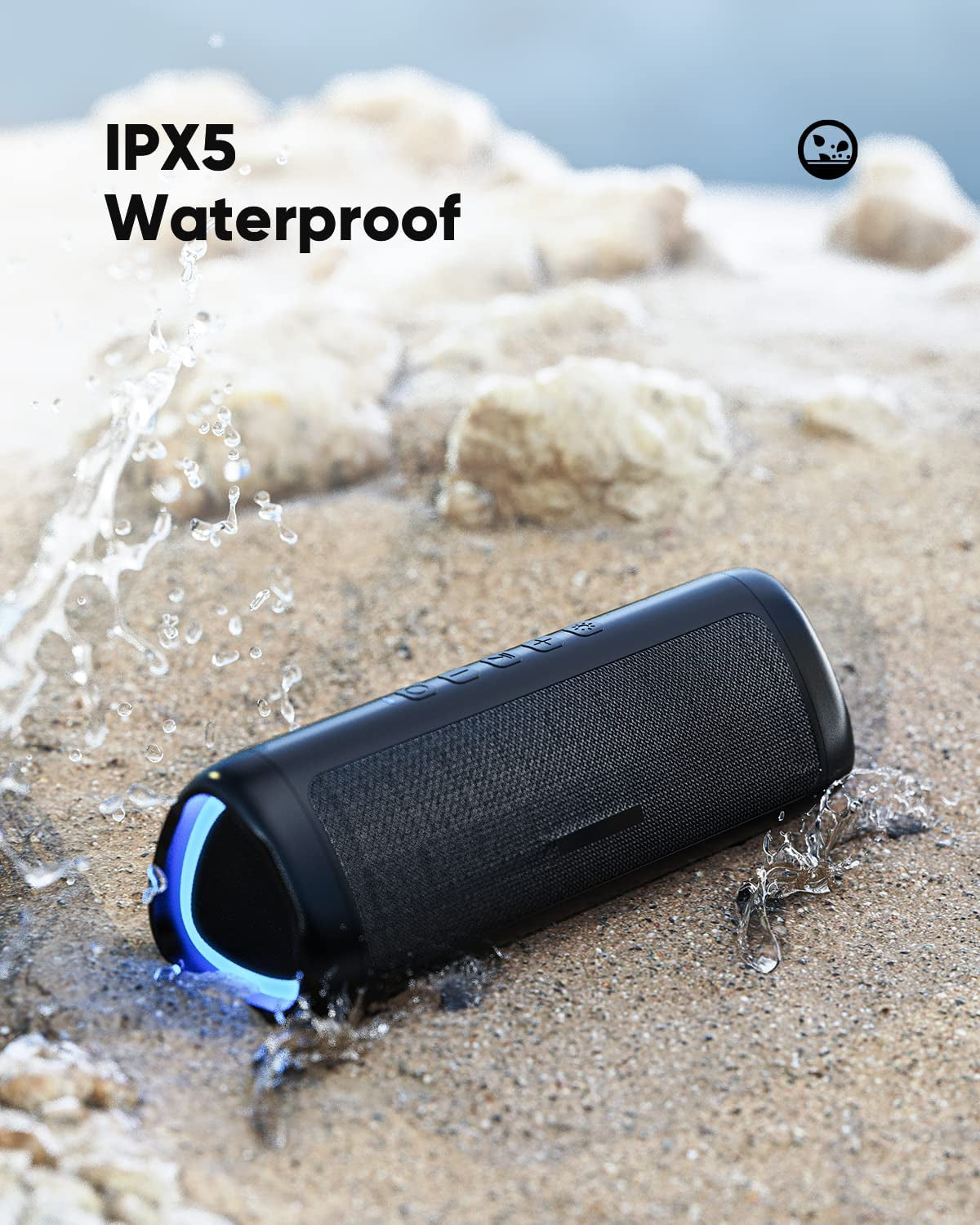 Bluetooth Speaker with HD Sound, Portable, Wireless, Waterproof, Up to 24H Playtime, Home/Party/Outdoor (Black)