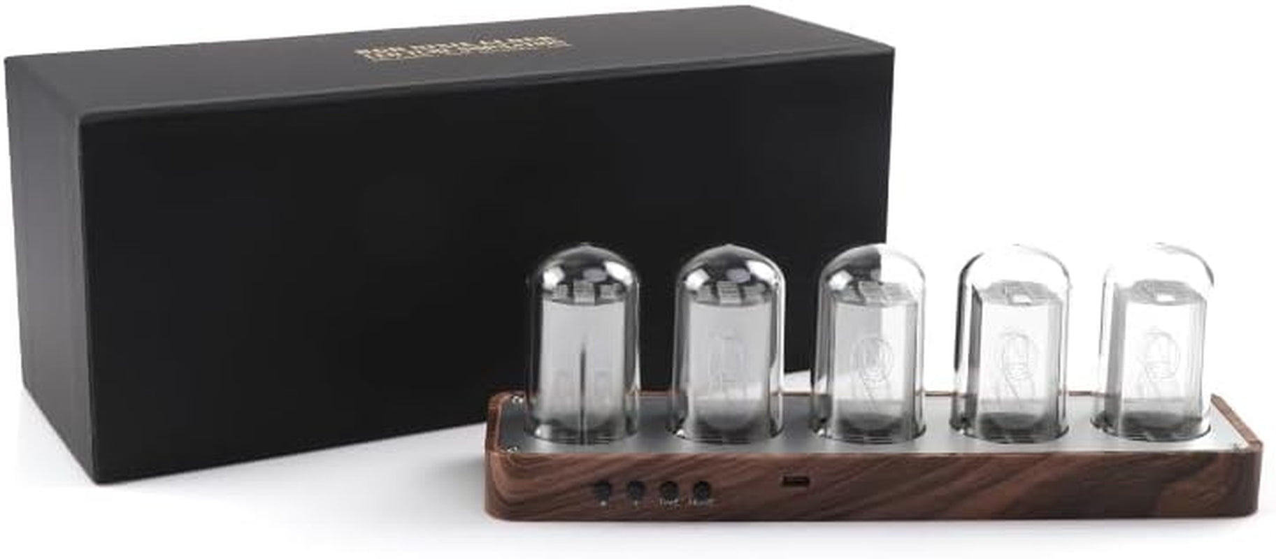 Nixie Tube Clock with Wi-Fi SYNC, Alarm & Timer, 12/24H Display, No Assembly Required  (Wood Grain)