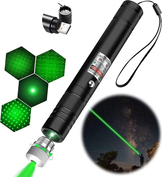 Long Range Green Laser Pointer, 2000 Metres Laser Pointer High Power Pen, Green Lazer Pointer Rechargeable for Hiking, Cat Laser Toy USB Charge(Green Light)