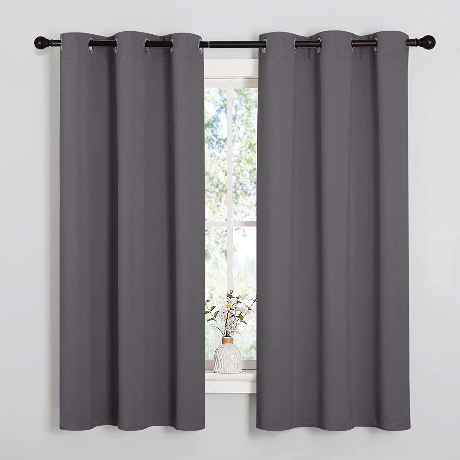 Thermal Insulated Grommet Blackout Curtains for Bedroom/Living Room/Kitchen (2 Panels, W42 X L63 -Inch,Grey)