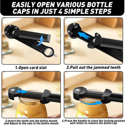 Jar, Bottle Opener for Seniors with Arthritis, Multi Retractable Magnetic Can Opener, Best for Weak Hands and Senior (Black)