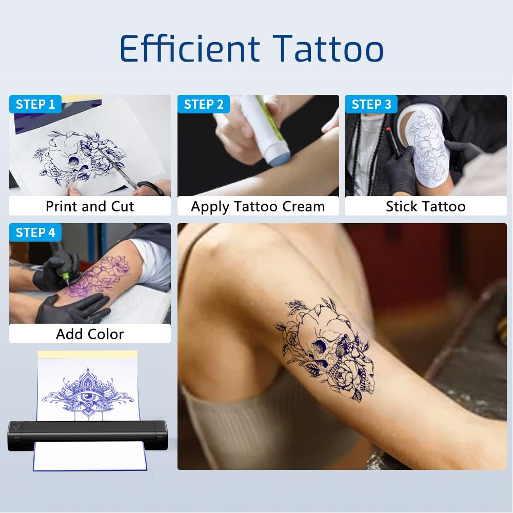 Tattoo Stencil Printer Bluetooth, M08F Themal Tattoo Printer Machine with 10Pcs Tattoo Transfer Printer Paper, Tattoo Kit for Beginners & Artists, Compatible with Phone & PC