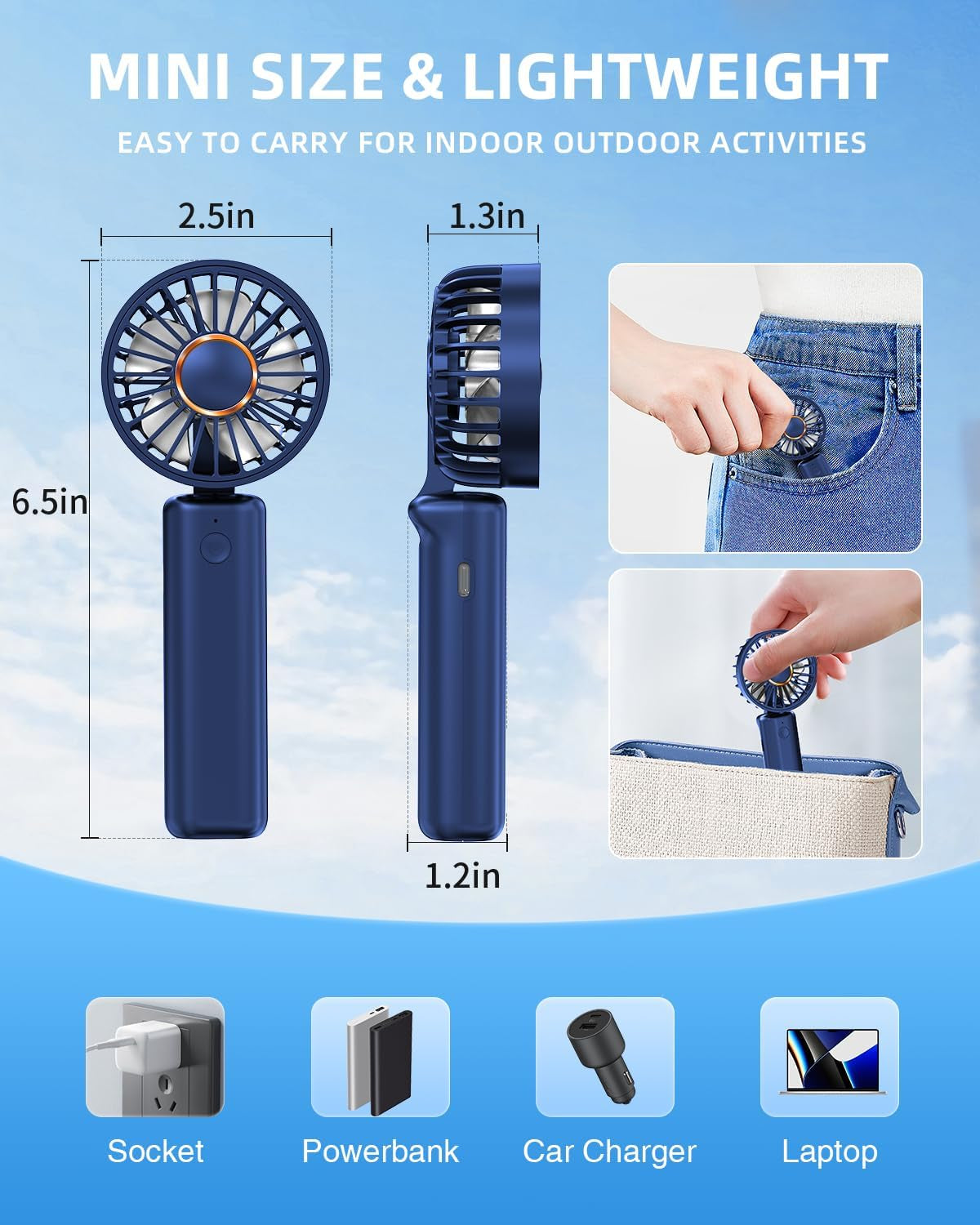 Portable Mini, USB Rechargeable, 180° Foldable, Ultra Quite, Battery powered