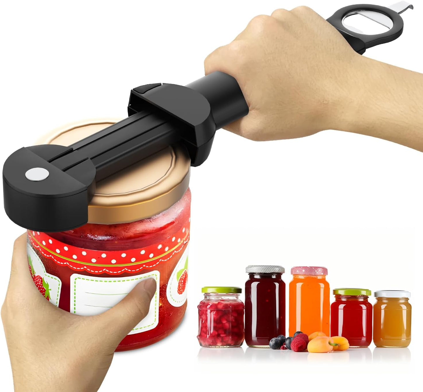 Jar, Bottle Opener for Seniors with Arthritis, Multi Retractable Magnetic Can Opener, Best for Weak Hands and Senior (Black)