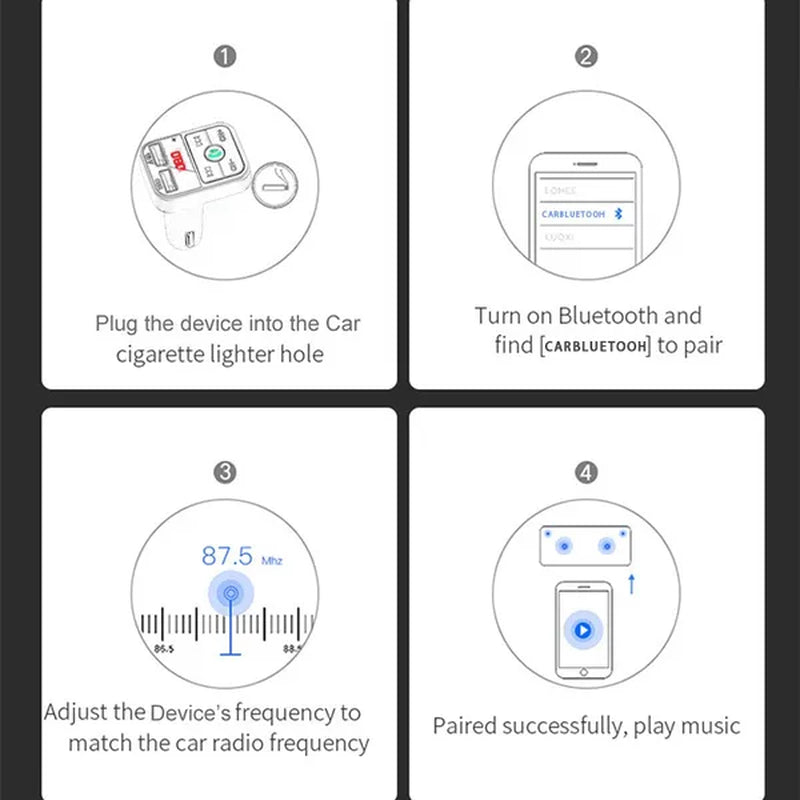 Bluetooth 5.0 FM Transmitter Car Player Kit with Quick Charge 3.0, Dual USB Ports