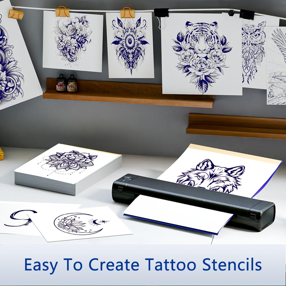 Tattoo Stencil Printer Bluetooth, M08F Themal Tattoo Printer Machine with 10Pcs Tattoo Transfer Printer Paper, Tattoo Kit for Beginners & Artists, Compatible with Phone & PC