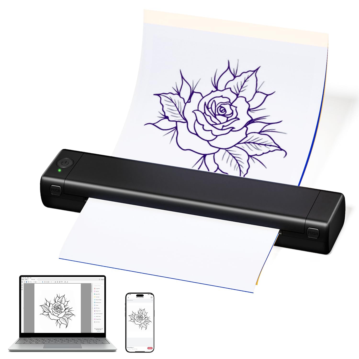 Tattoo Stencil Printer Bluetooth, M08F Themal Tattoo Printer Machine with 10Pcs Tattoo Transfer Printer Paper, Tattoo Kit for Beginners & Artists, Compatible with Phone & PC